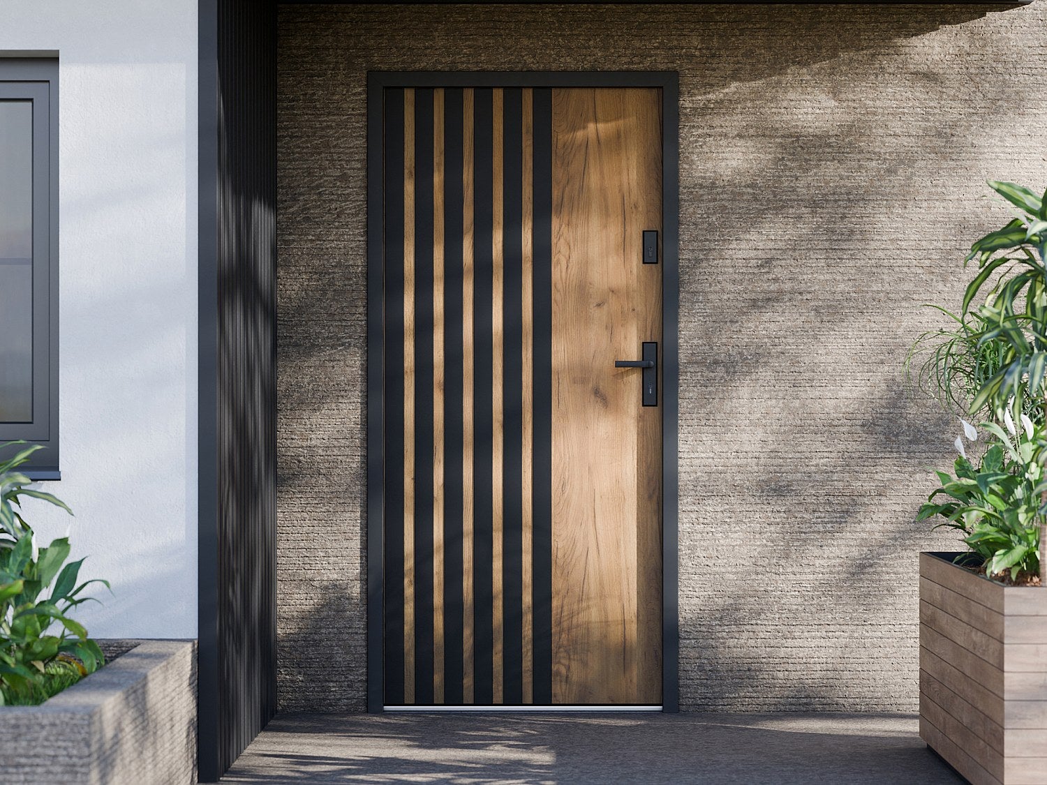 Porte d'entrée pleine en acier H207 x L100 cm - Effet chêne avec ...