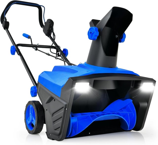 Spazzaneve Elettrico con Fari a LED, Soffiatore di Neve Elettrico da 15 Ampere con Bocchetta Girevole a 180°, Percorso di Sgombero(Blu)