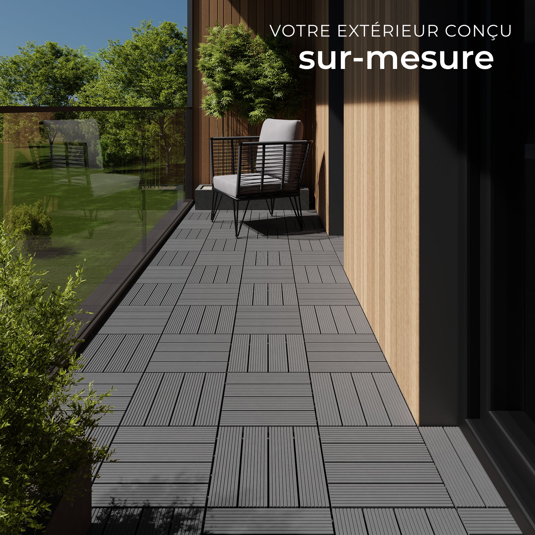 22 dalles de terrasse en WPC, système de clic pratique, antidérapantes, base treillis stable, gris TECTAKE - 7