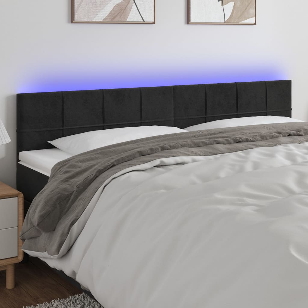 Cabecero con led，cabecero de cama，panel de cabecera de terciopelo negro 200x5x78/88 cm cfw43553