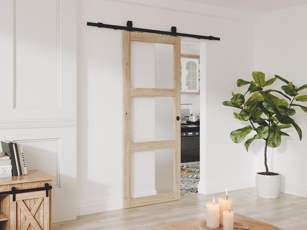 Porte coulissante avec rail invisible - aluminium et verre trempé dépoli - 93 x 210 cm - TORIPA - Bricolage