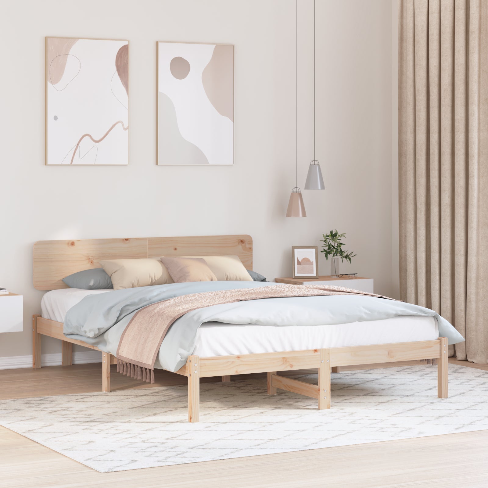 Ramka łóżka Naturalny 200 x 200 cm Lite drewno sosnowe vidaXL