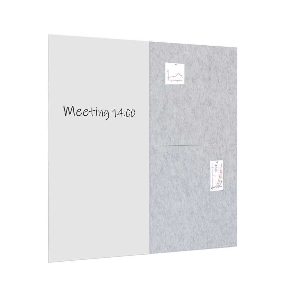 Paquete de pizarra / tablón de anuncios 200x200 cm - 1 pizarra + 2 paneles acústicos - gris claro