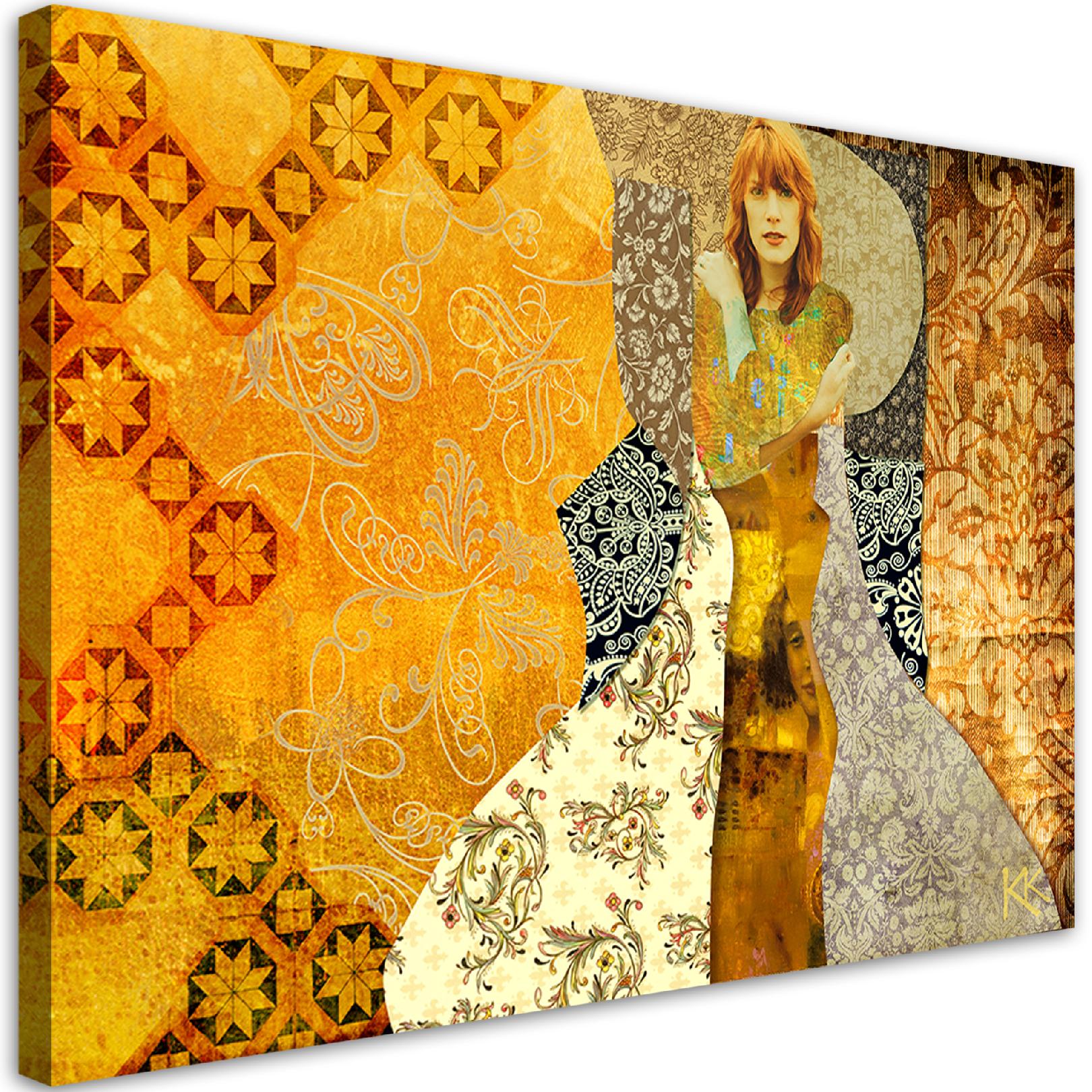 Obraz na płótnie, Klimt Kobieta na ozdobnym tle 120x80