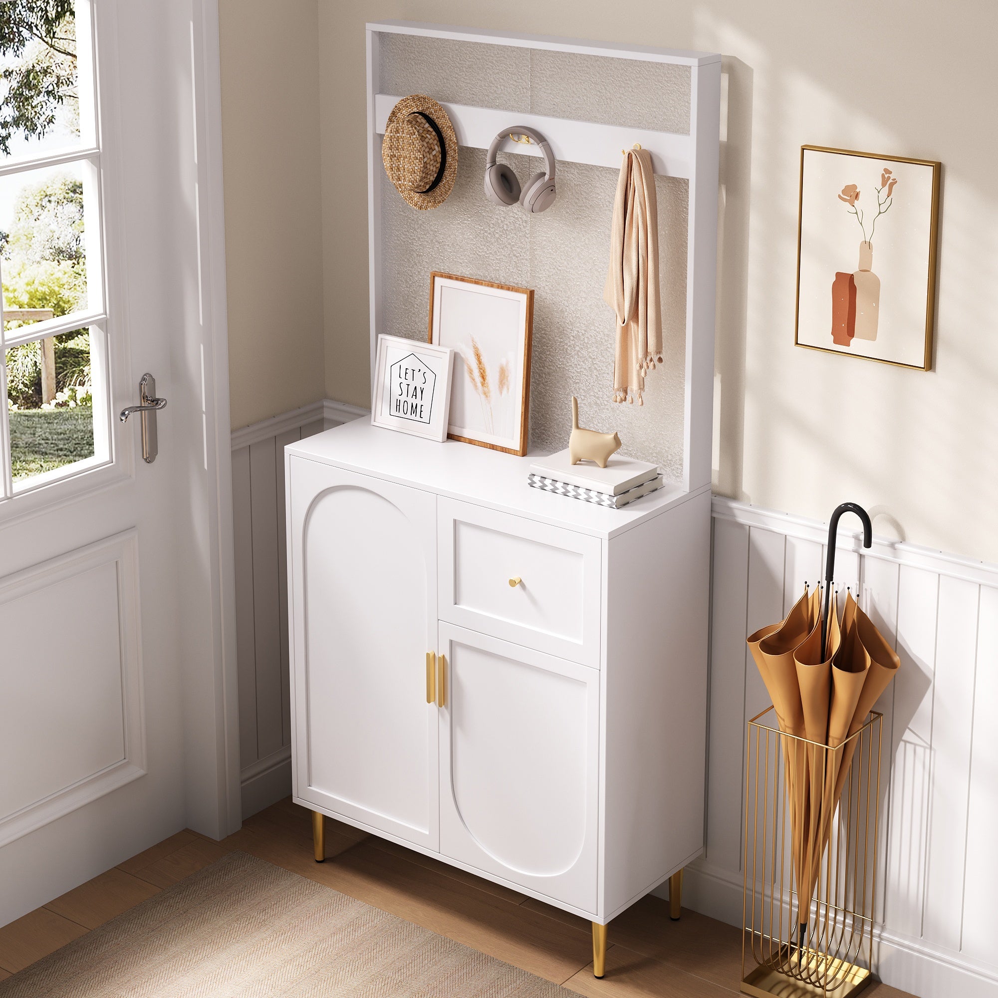 Ensemble vestiaire d'entrée 80x35x175.5 cm - 2 portes et 1 tiroir - avec 3 crochets - Étagères réglables - MDF - Blanc - 7