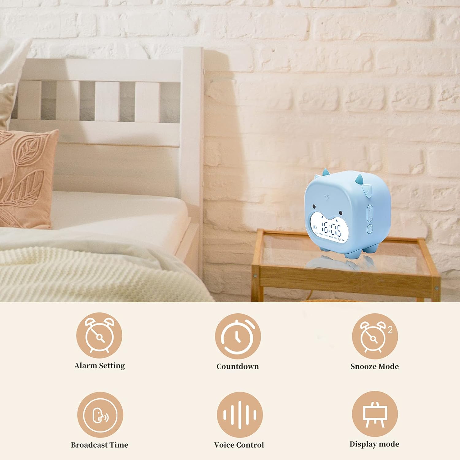 Réveil enfant avec fonction date et température, veilleuse et fonction sno-wake, motif vache mignonne, port USB, cadeau idéal pour les et le - 3