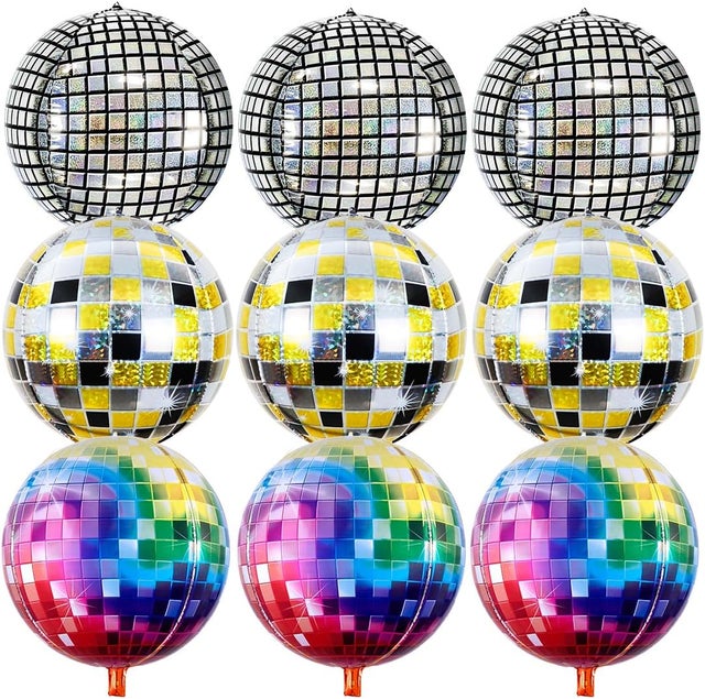 Disco Ballons, 9 Ballons Multicolores, 22 Pouces 4D Grand Ballons Métalliques, Décorations de Fête Disco pour Dance Fête Mariage Anniversaire Carnaval