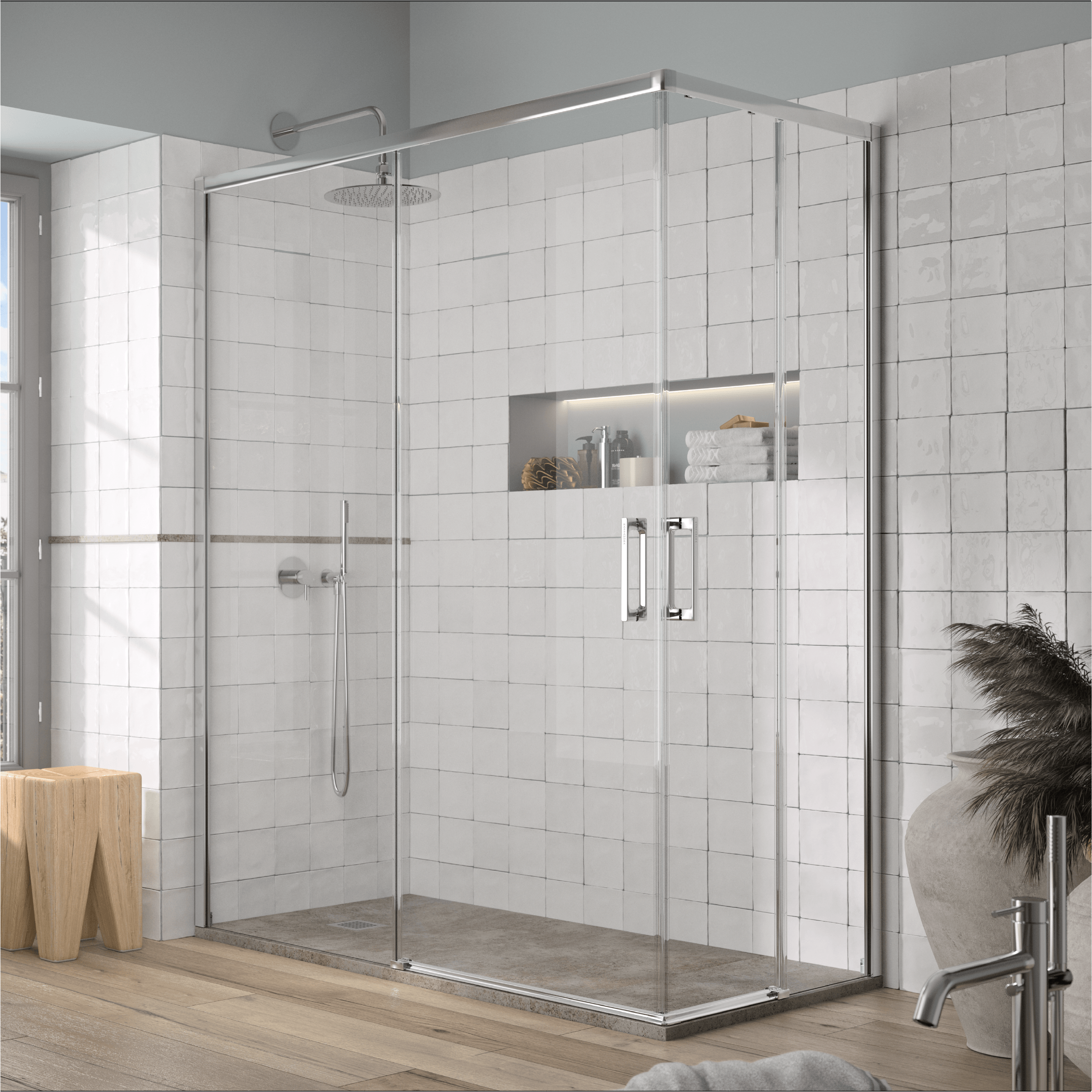 Paroi de douche accès en angle 2 verres fixes + 2 portes coulissantes YOKO 120 x 80 cm - 4