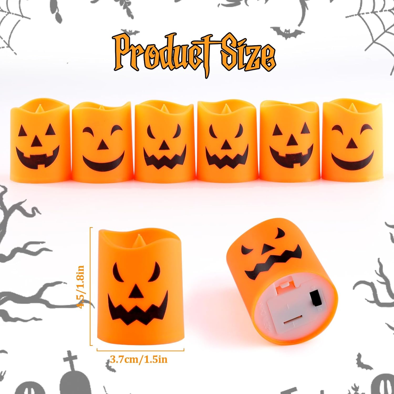 Lot de 6 Bougies LED Halloween – Bougies Citrouille Sans Flamme avec 3 Visages Différents, Fonctionnement à Piles, Décoration de Table pour Maison - 3