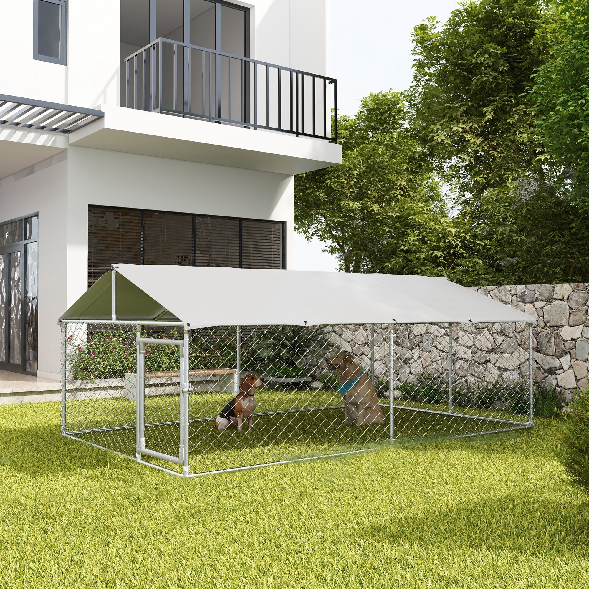 Recinto Per Cani PawHut 400x230x150cm - Kennedy Esterno Con Copertura Impermeabile, Per Cani Fino A 30kg - Foto 2