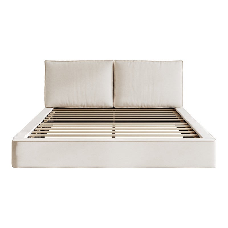Lit Double Adulte 160x200 en Tissu Chenille Beige,Cadre de lit avec Tête de lit capitonné,Sommier à Lattes Inclus pour Chambre Parentale Sans Matelas - 7