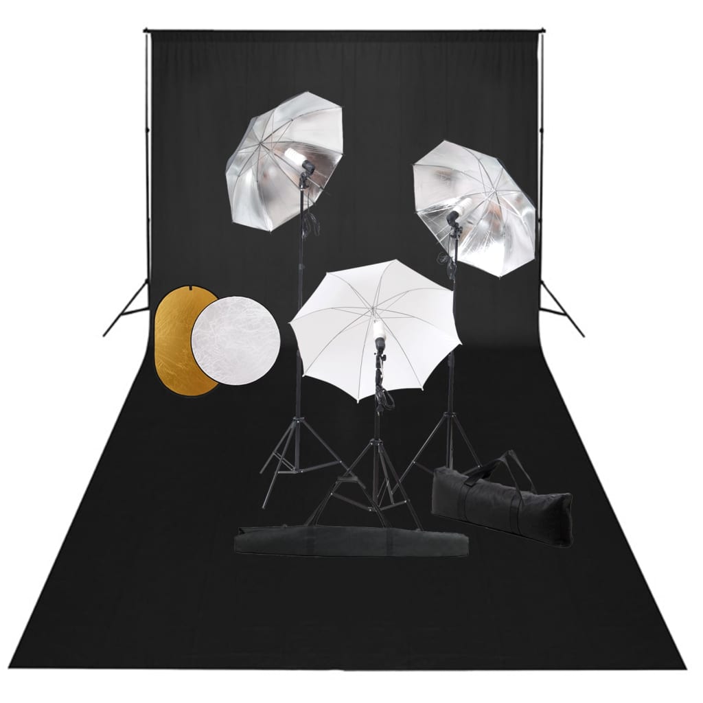 Kit estudio fotográfico lámparas, sombrillas, fondo y reflector vidaxl