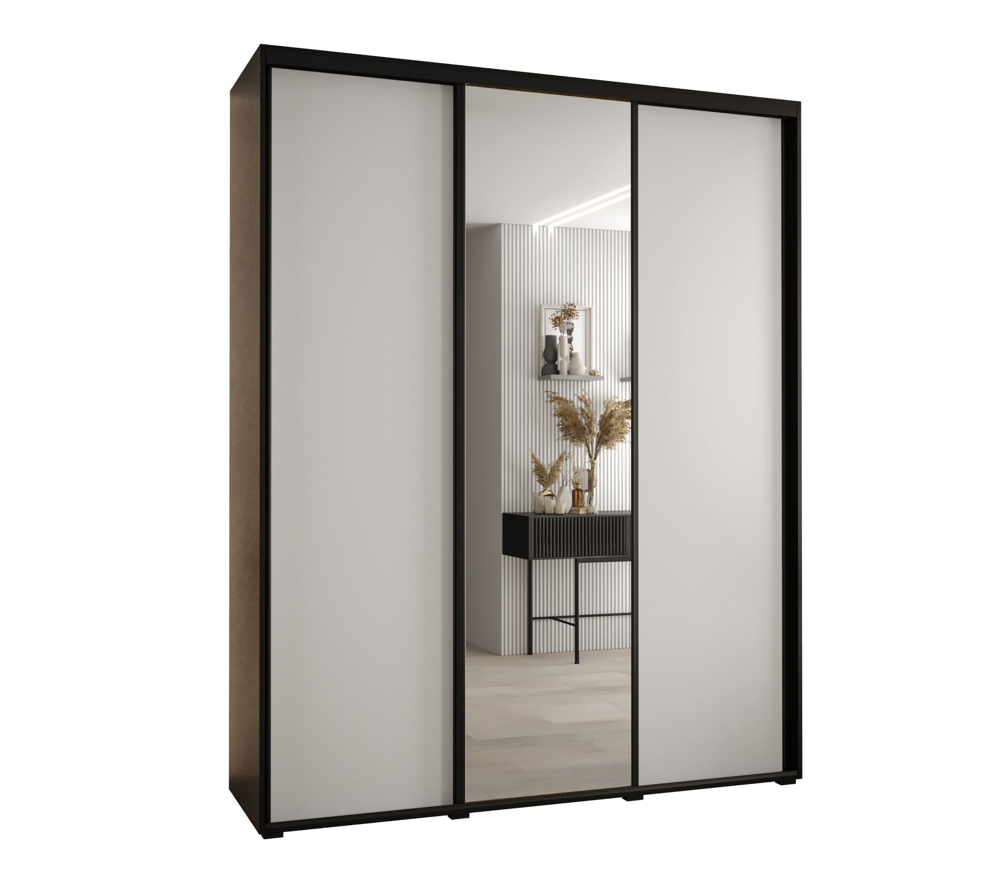 Szafa przesuwna z lustrem wysoka Davos 3 190 x 60 x 235,2 cm czarny + biały + u. czarny - Abiks Meble