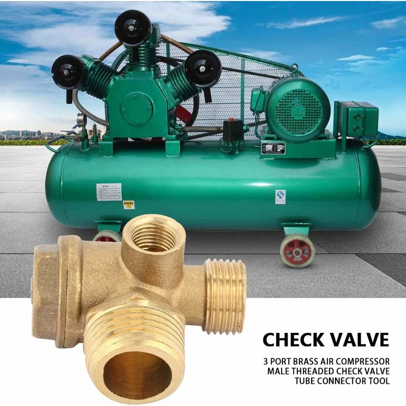 Clapet Anti-retour de Compresseur D'air, Compresseur D'air en Laiton à 3 Ports Clapet Anti-retour Fileté Mâle Clapet Anti-retour en Laiton - 2