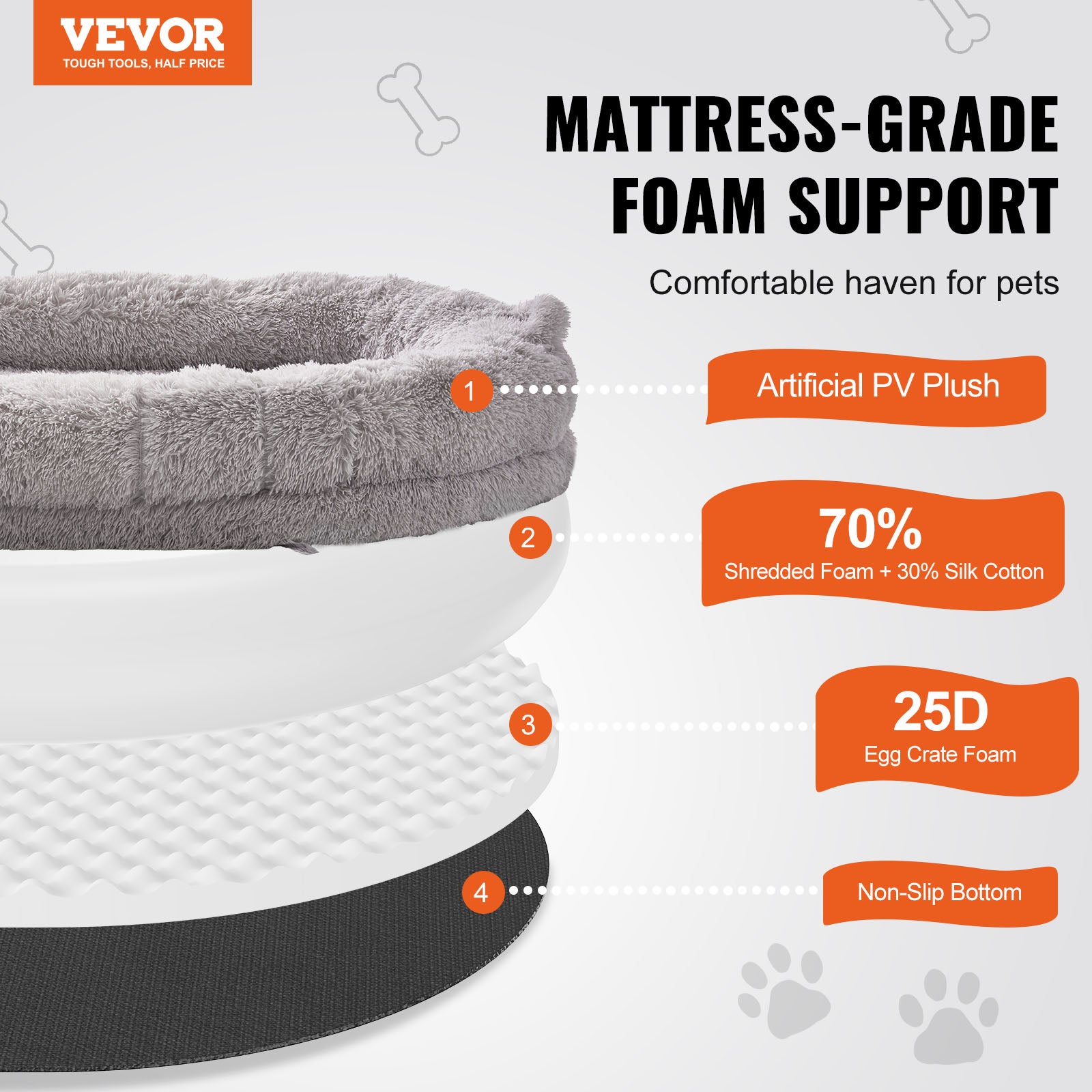 Cama para perros para personas y animales,VEVOR 182x122x25 cm,con funda terciopelo PV lavable,espuma celular,bolsa de almacenamiento,gris claro - 2