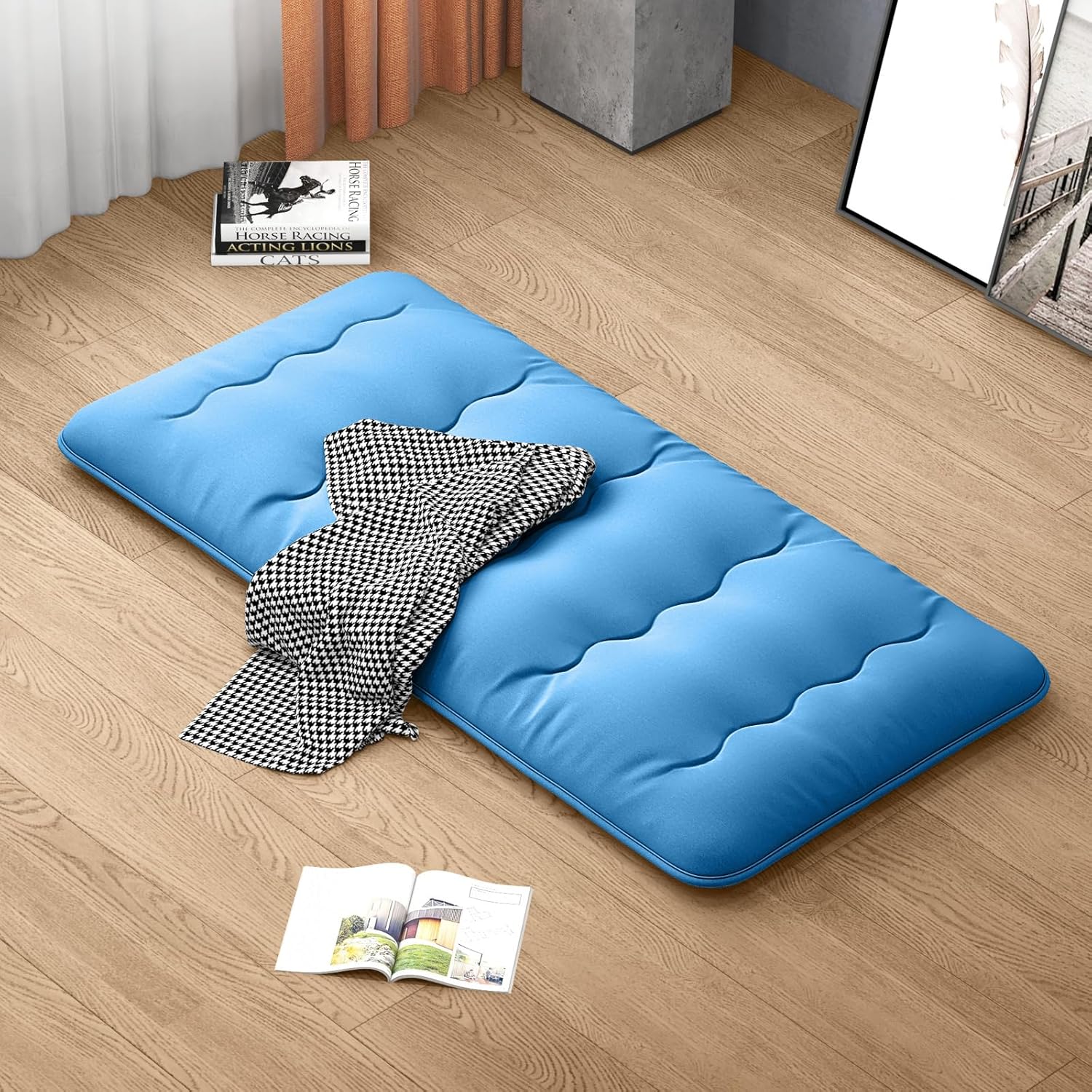 Matelas Futon Japonais 1 Personne 90x200CM, Lit de Couchage Enroulable de Sol Pliable et Portable avec Sac de Transport pour Camping, Voyages, Bleu - 8