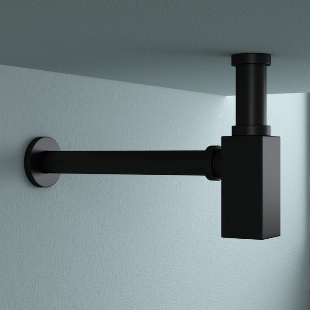 Siphon pour Lavabo Vasque Siphon, Noir Mat, en Laiton, Rectangulaire Anti Odeur, Siphon-06 doporro