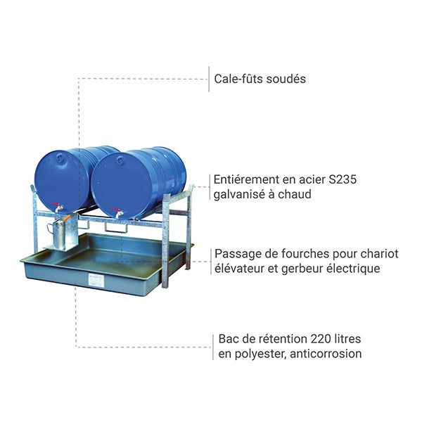 Rayonnage en acier 2 niveaux pour 4 fûts de 220 litres - 245007 - 5