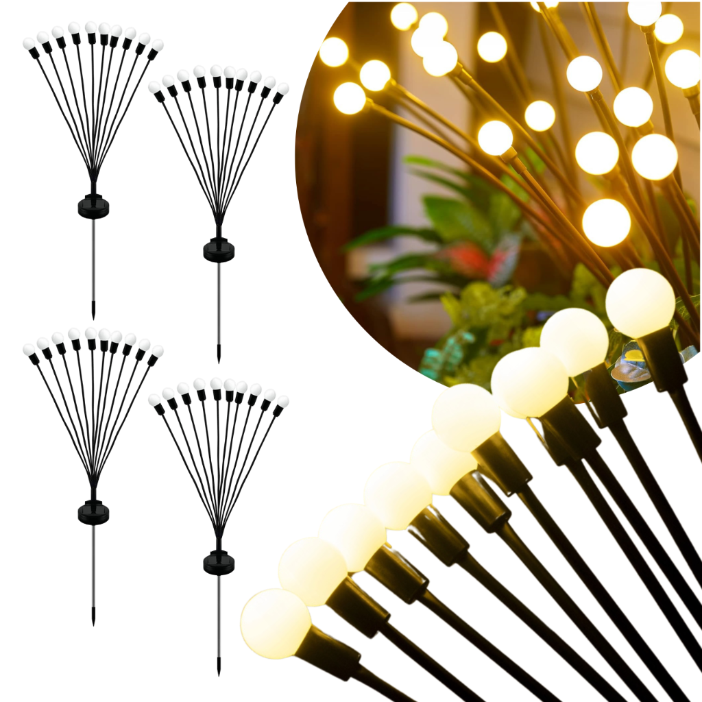 Zestaw 4 Solarnych Lamp Ogrodowych Kuliste LED Wbijane Dekoracyjne Drzewka Świetlne