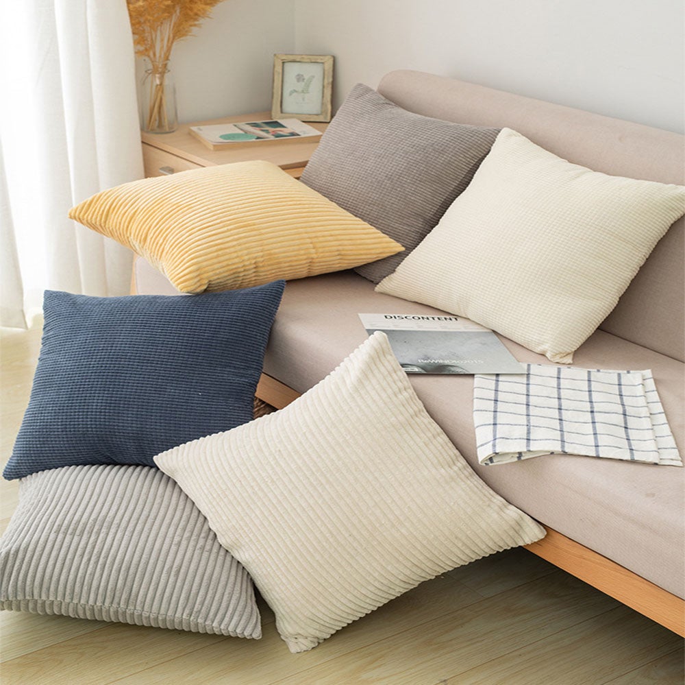 Taie d'oreiller en velours côtelé, taie d'oreiller décorative pour salon, housse de coussin de canapé, beige - 6