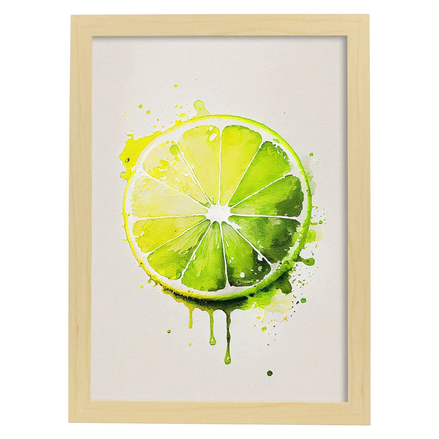 Nacnic poster de lima a todo color ilustraciones de frutas verduras y comida sana en estilo acuarela diseño moderno y a3 con marcos de madera clara