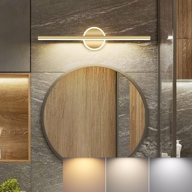 Nowoczesna lampa ścienna 40 cm - oświetlenie lustra LED 10 W, 3 temperatury barwowe - lampa łazienkowa nad toaletkę - jasne oświetlenie lustra - złoty