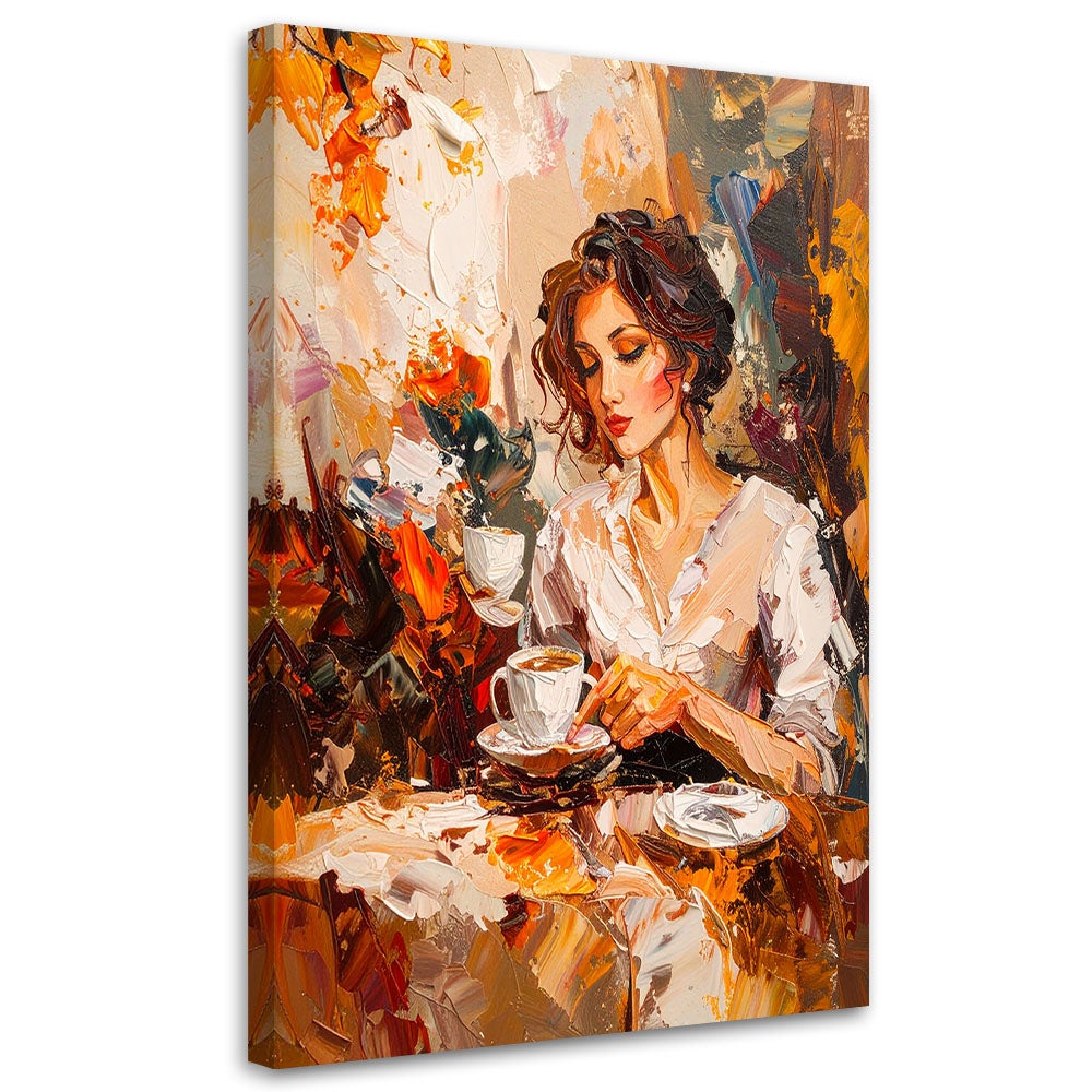 Obraz do salonu sypialni restauracji, Kobieta pijąca kawe imitacja farby 40x60
