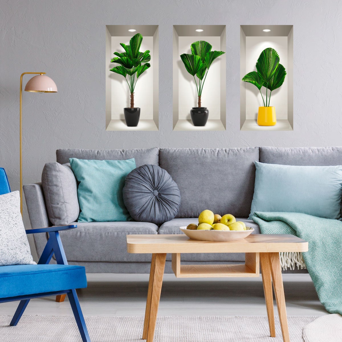 Adesivo 3D palme in vaso - Sticker adesivo - adesivi murali - 80x120cm - 3