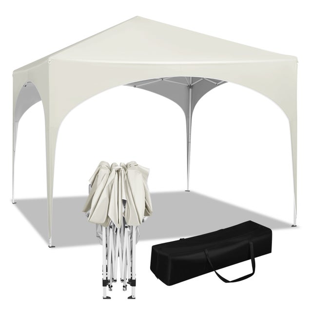 3x3m Tente de Fête Jardin Gazebo Pavillon Pop-Up avec Toit Demi-Cercle pour Marché Extérieur Auvent Pliable Imperméable-beige