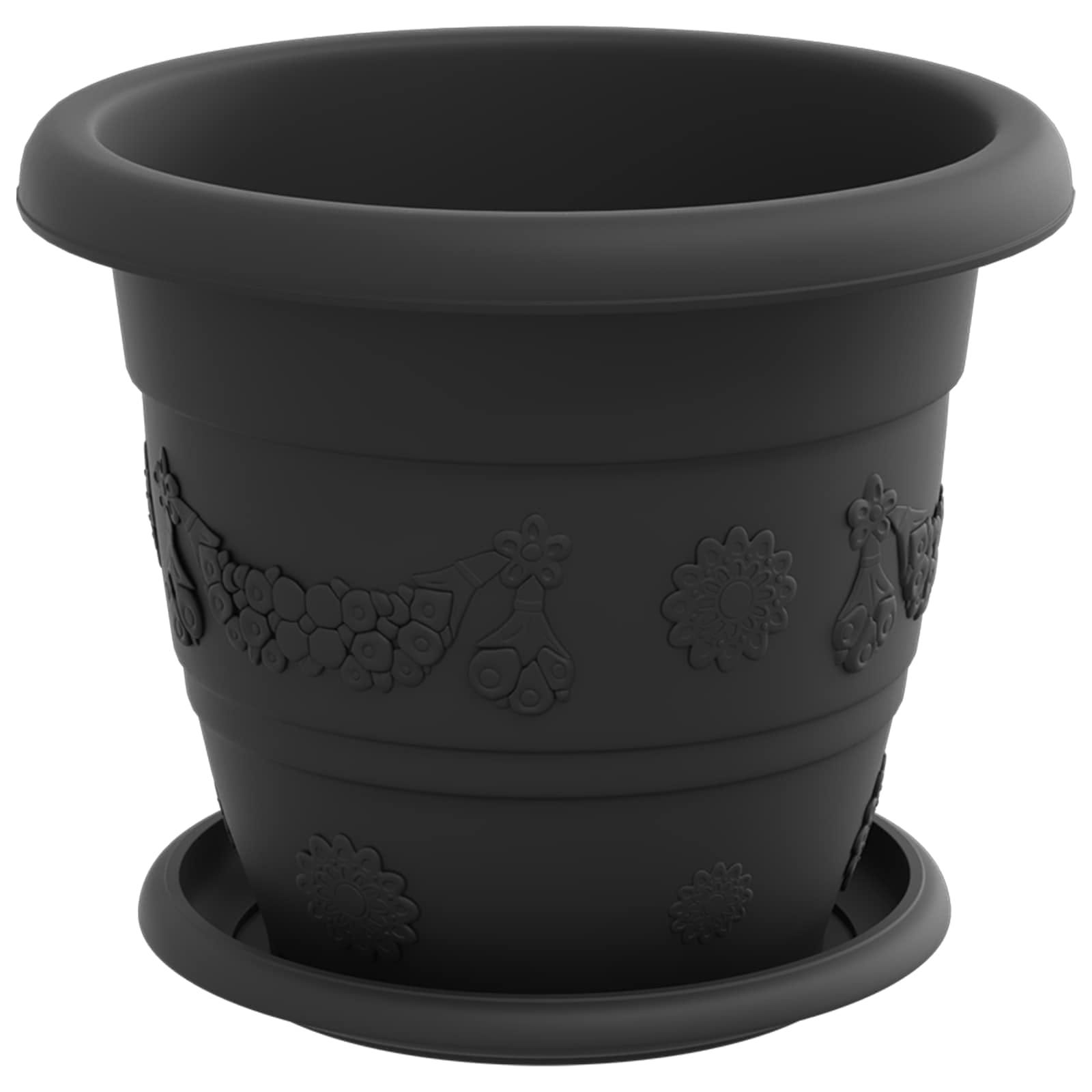 Confezione Da 5 Sottovasi Rotondi In Plastica 21 Cm - Colore Nero - Per Piante Da Interno Ed Esterno - Adatti Per Vasi Fino A 18 Cm