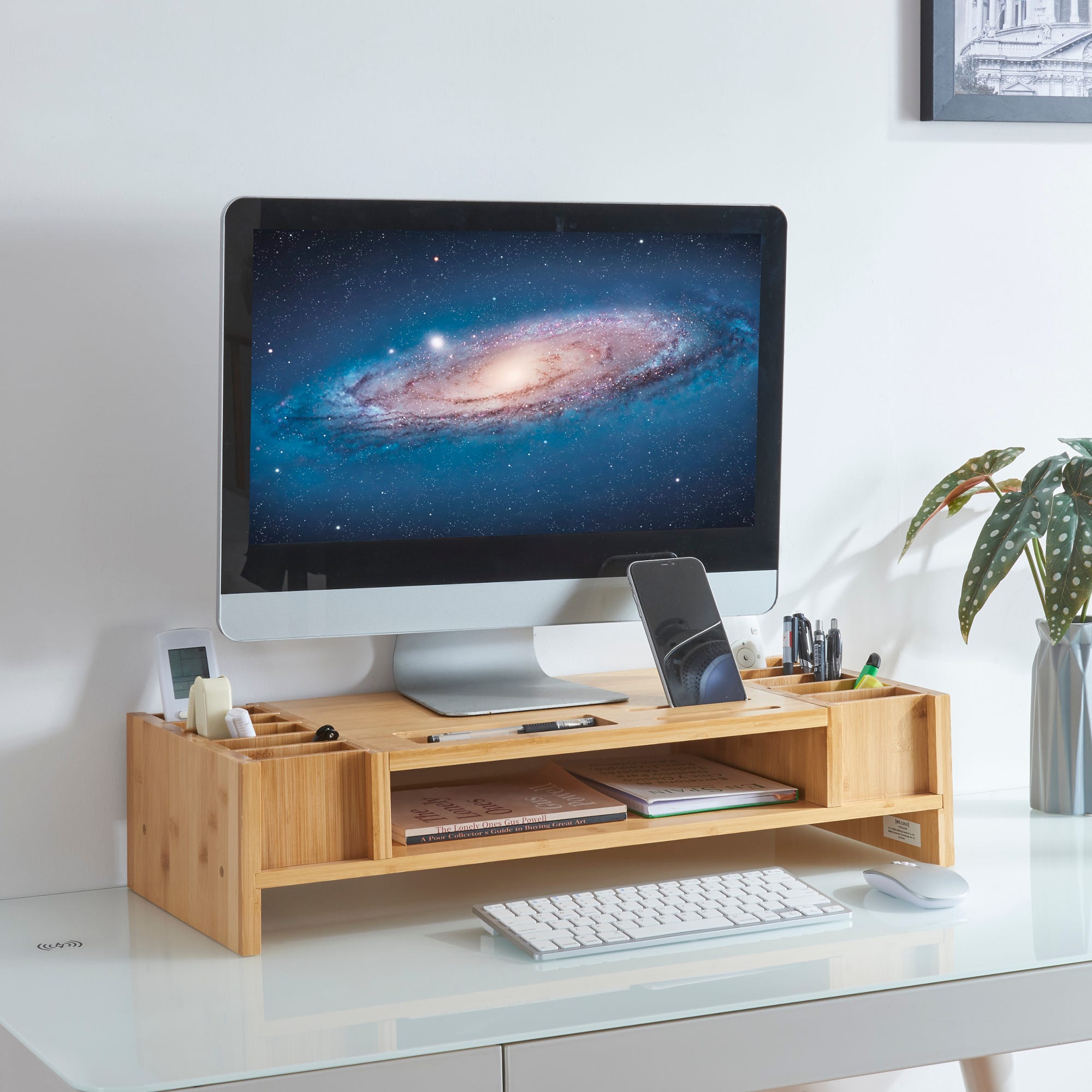 Supporto Monitor Iris Ohyama MS-590B - Legno Quercia Nera 59x25cm Per Schermi Fino A 27"