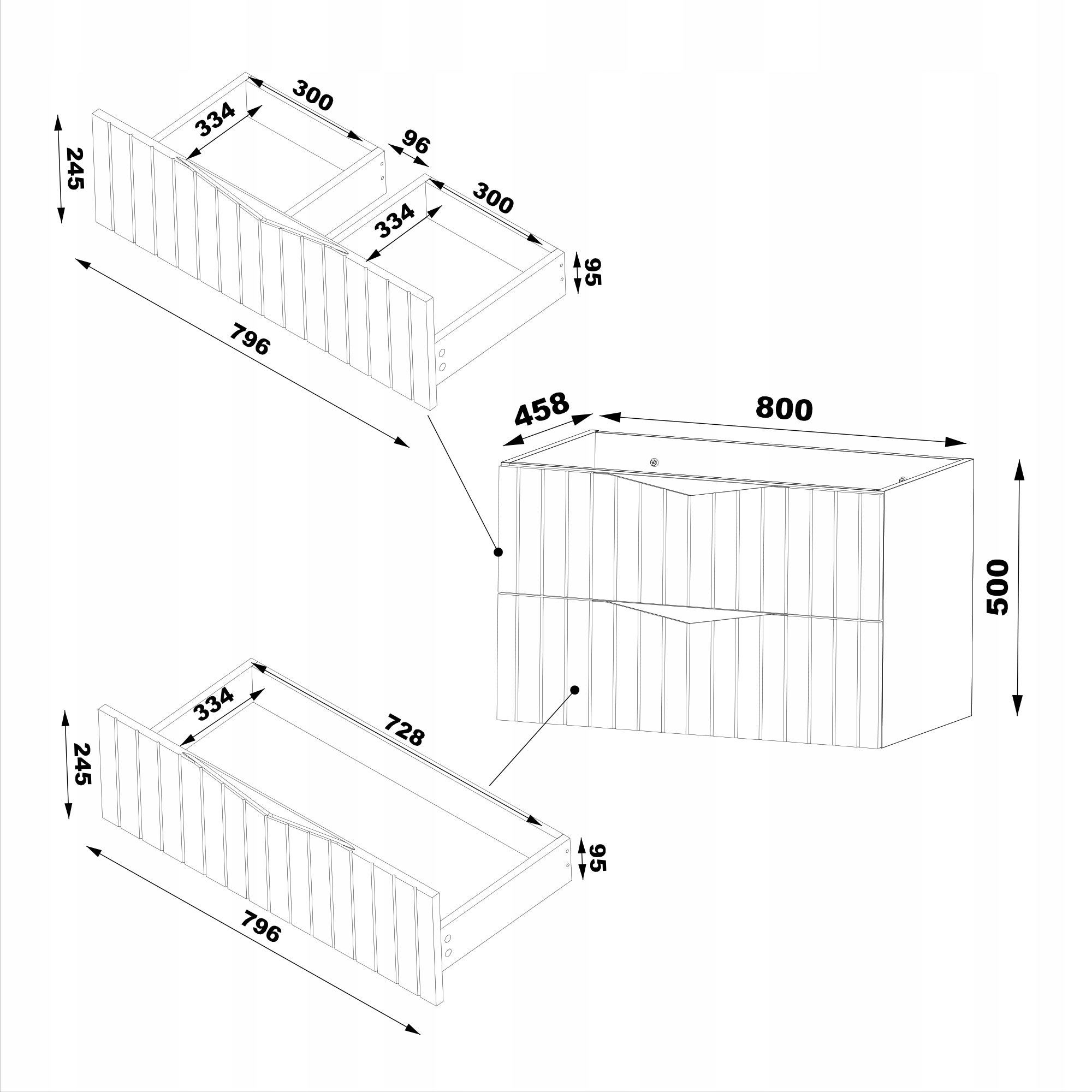 Szafka łazienkowa STELLA 80 cm orzech z czarnym blatem wisząca ryflowana - 3