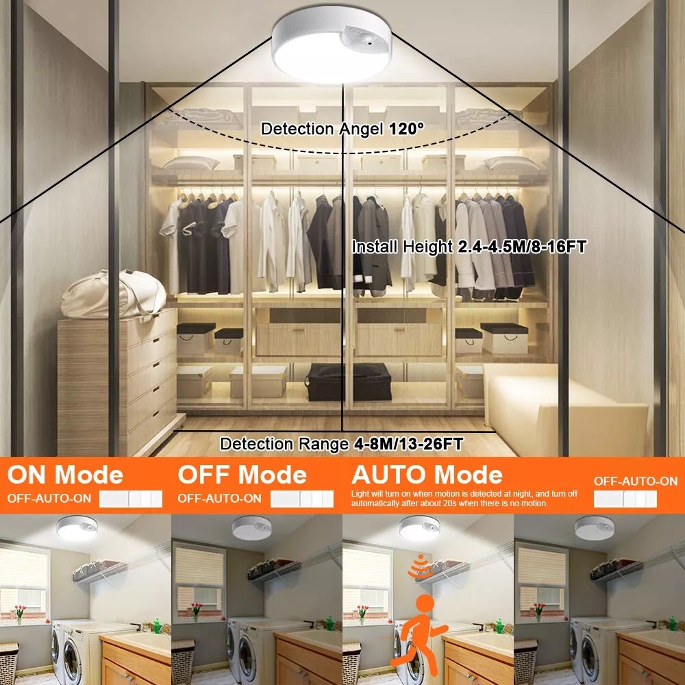 Plafonnier à piles, lumière LED avec détecteur de mouvement, pour cuisine, chambre, salle de bain, couloir, garage, avec télécommande - 5