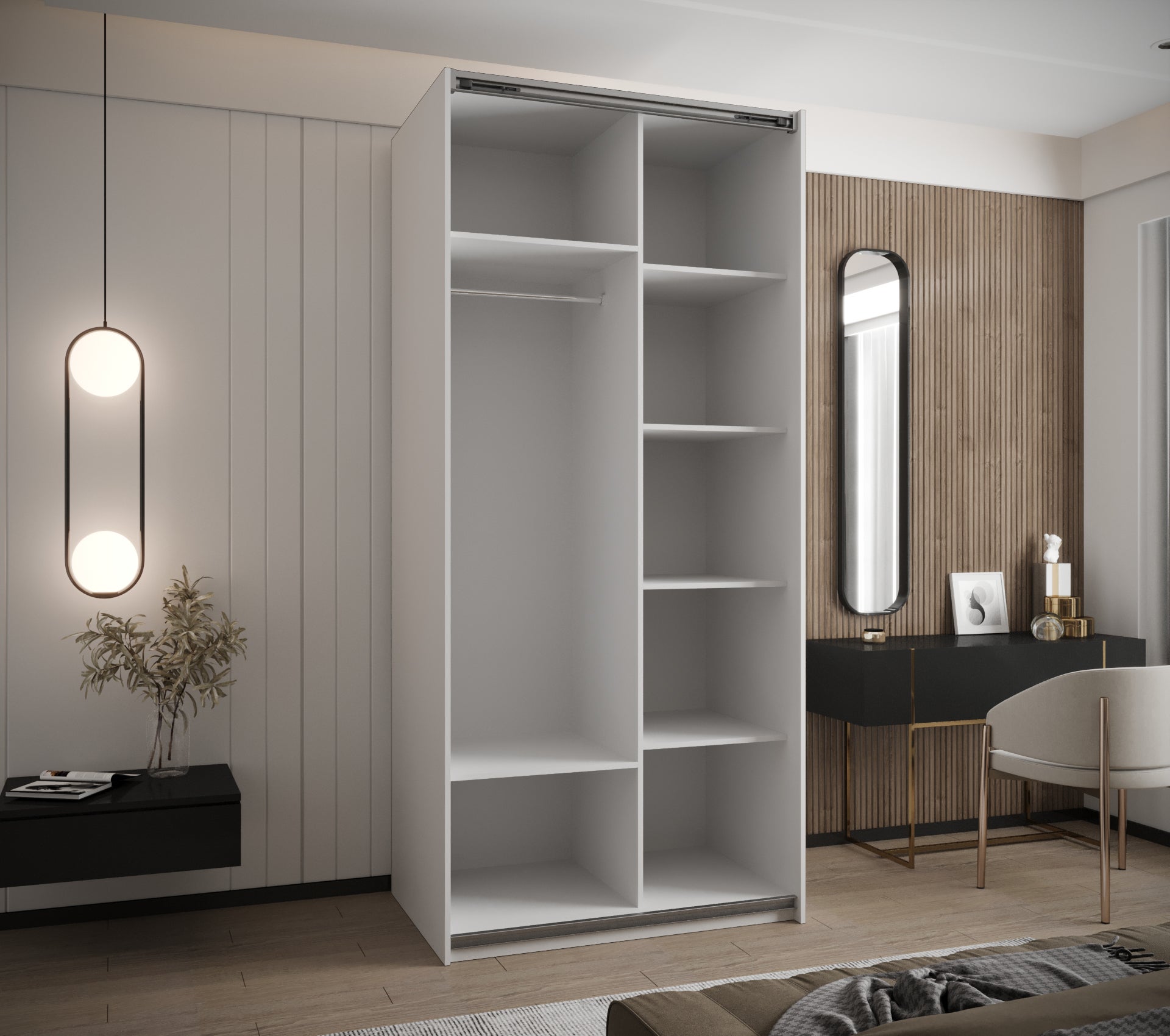 Szafa przesuwna wysoka Lux 1 110 x 64 x 245,5 cm biały + biały + u. srebrny - Abiks Meble - 3