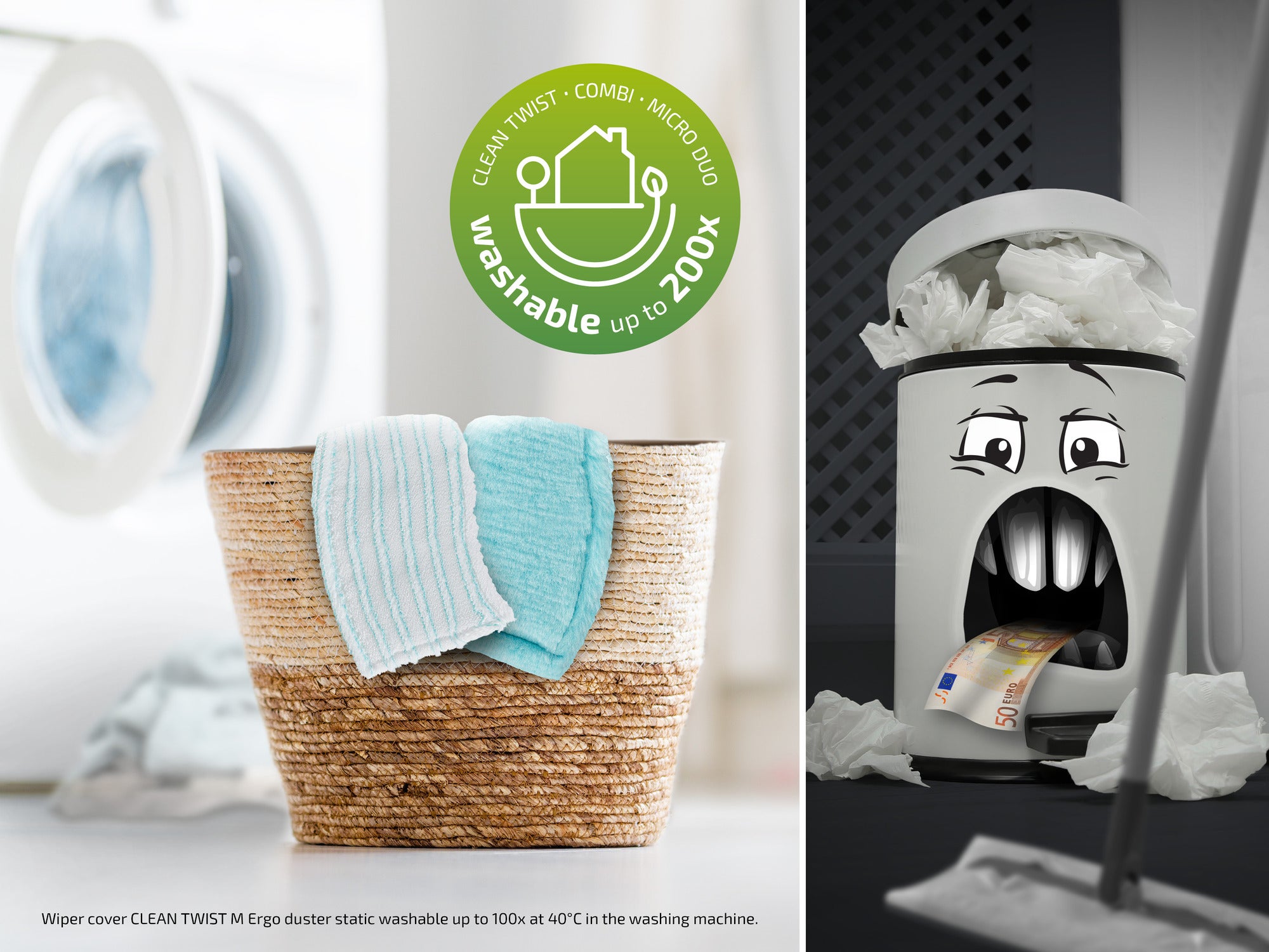 Set balai serpillère avec seau essoreur Clean Twist M Ergo 52137 Leifheit, balai serpillière avec housse micro duo + housse static plus - 3