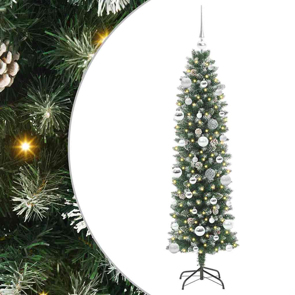 Sztuczne smukłe drzewo bożonarodzeniowe Zielono-biały 150 cm
