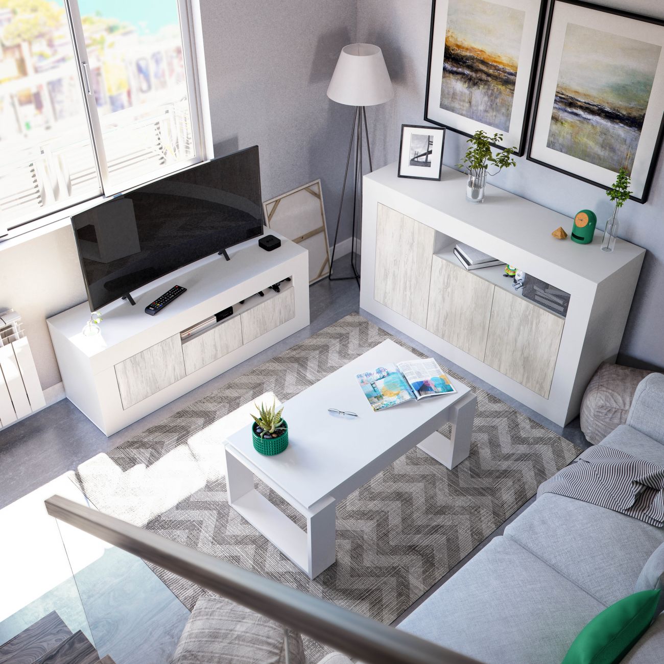 Table basse relevable - Mélaminé blanc - L 105 x P 55 x H 45 cm NOVA - 7