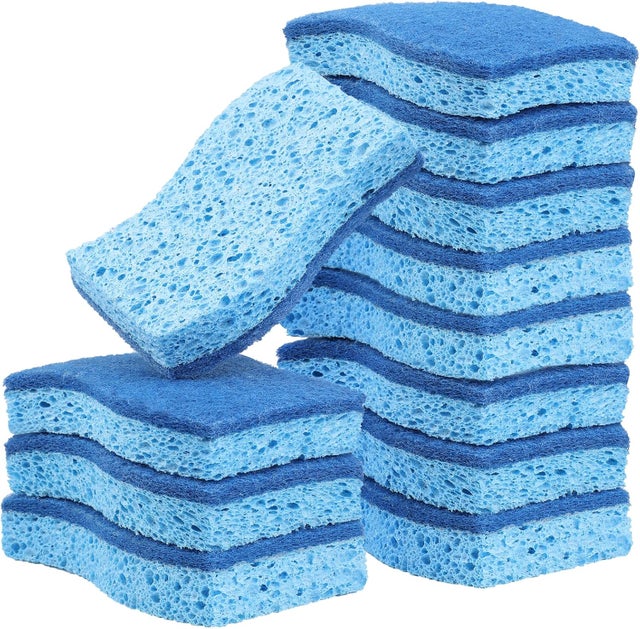 Paquete de 12 esponjas de cocina de celulosa ecológicas (azules) resistentes a los arañazos, de doble cara y aptas para lavavajillas. Esponjas ecológi