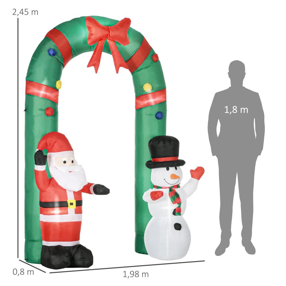 Arche de Noël gonflable avec éclairage LED, Père Noël et Bonhomme de neige, 198 x 80 x 245 cm - 3