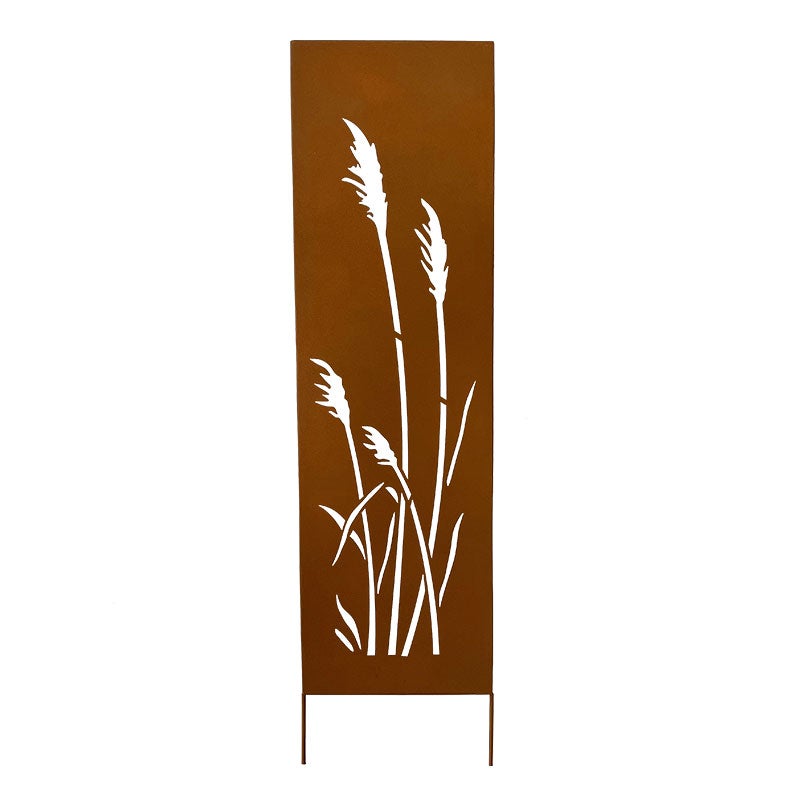 Panneau Décoratif de Jardin Roseaux en Fer Effet Rouille 30x120cm - 2