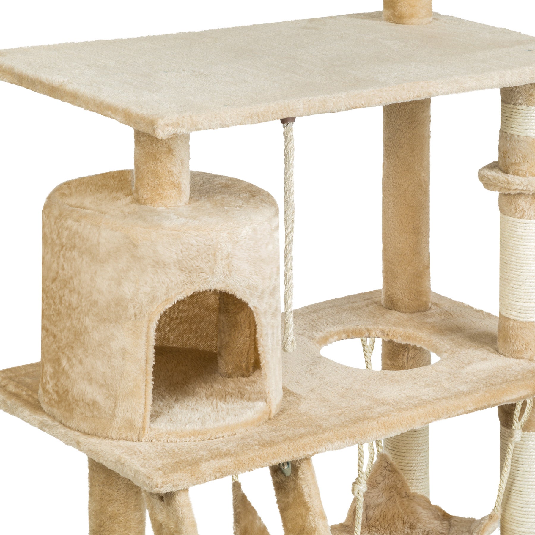 Arbre à chat en sisal avec hamac, griffoir, cabane et cordelette de jeu 105 x 60 x 141 cm TECTAKE - 5