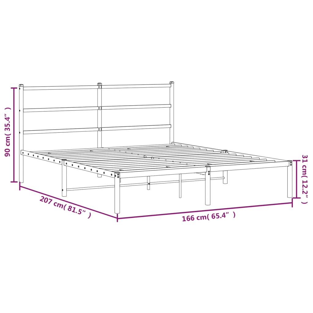 Estructura cama sin colchón con cabecero metal negro 160x200 cm vidaXL - 3