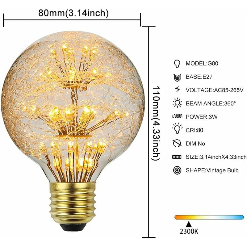 Led Ampoule Vintage Ampoule RGB Feu D'artifice Edison Ampoule 3W 220/240V E27 Ampoule Décorative (G80) [Classe énergétique G] - 2