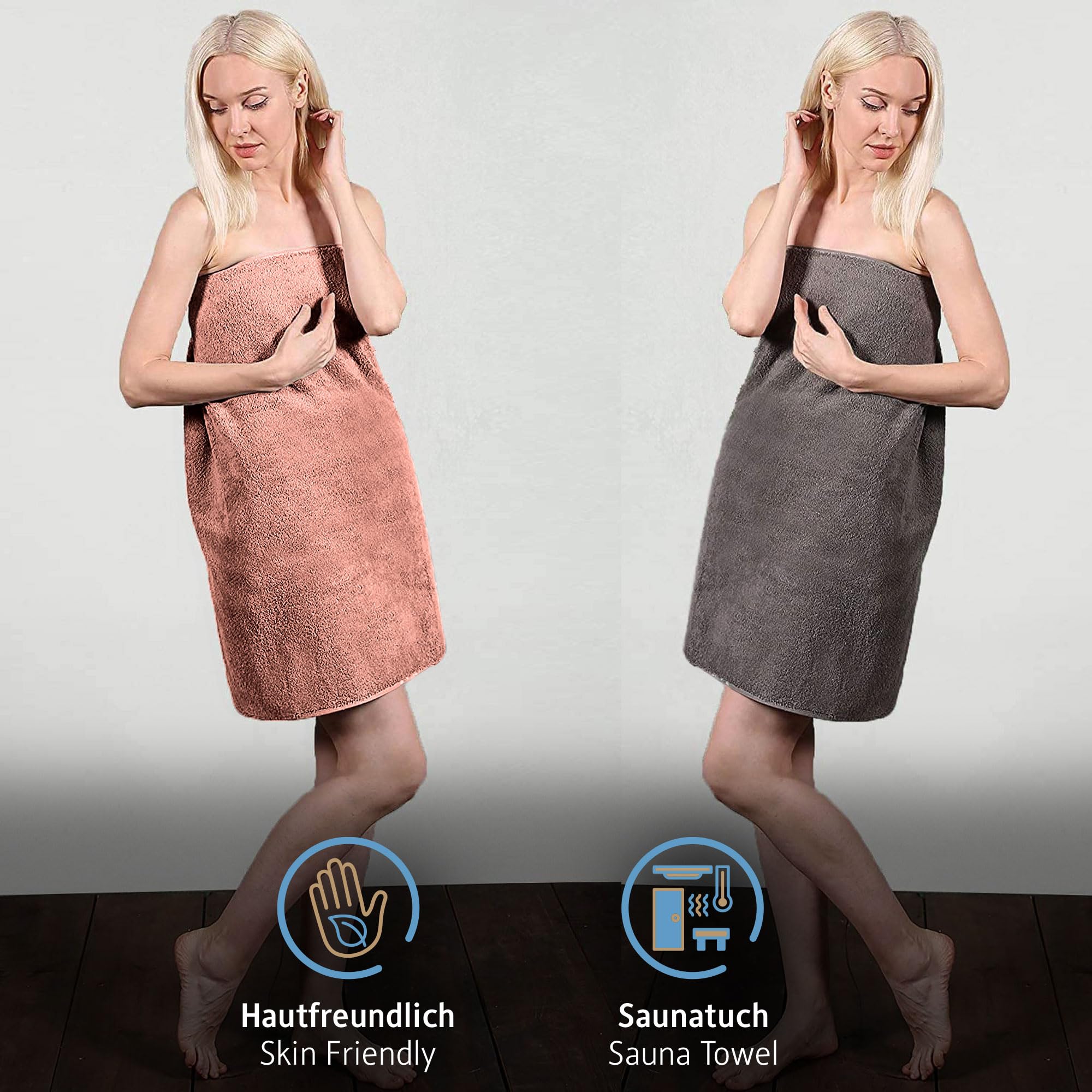 Komfortec Asciugamani 2 per Sauna 70x200 cm in 100% Cotone,470 g/m², Asciugamano Doccia Grande, Morbido, Asciugatura Rapida, Grigio antracite/Rosa - 3