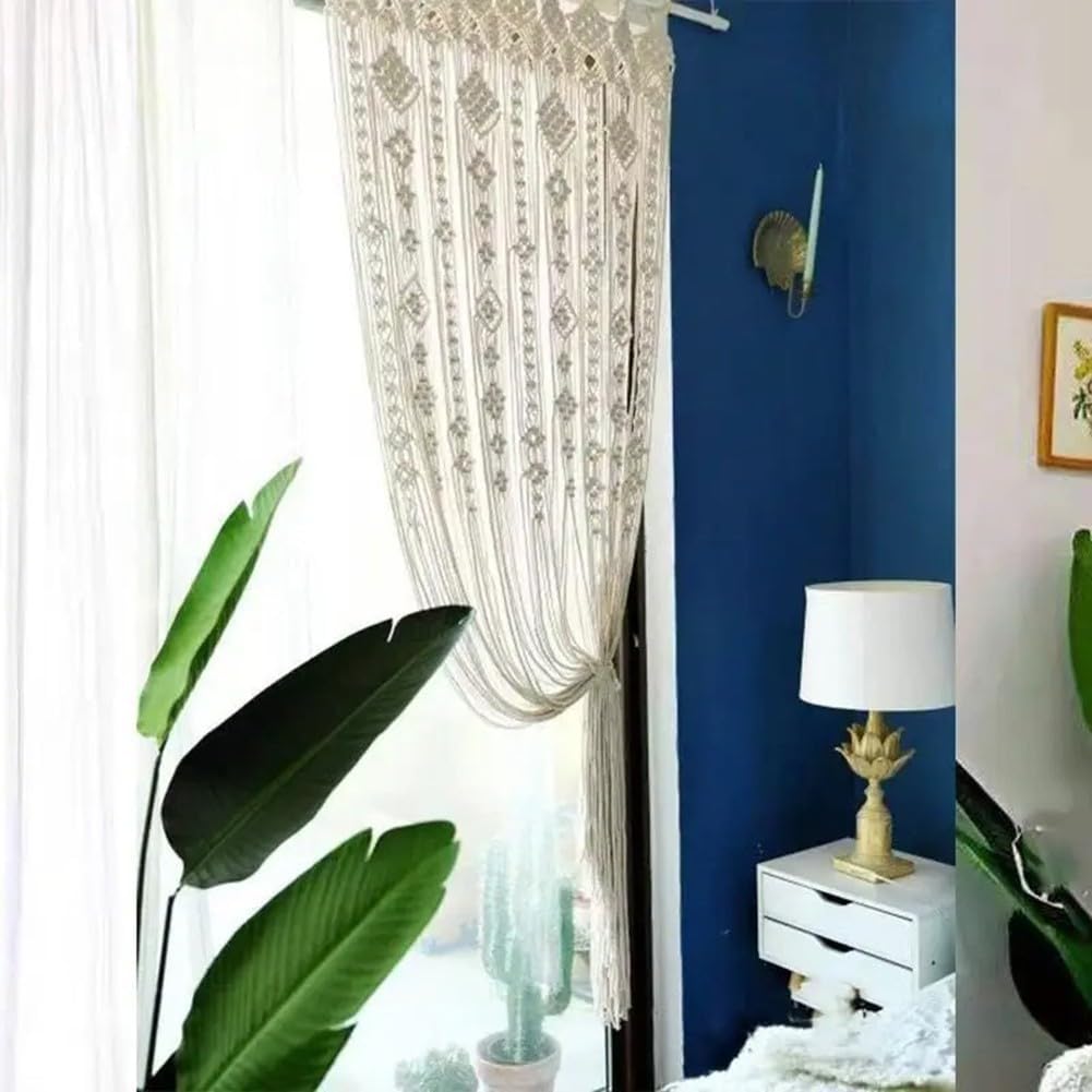 Rideaux de porte en macramé - Fait à la main - Tapisserie tissée en coton tissé - Séparateur de pièce à suspendre - Pour chambre à coucher(85 x200cm） - 5