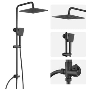 Colonne de douche sans mitigeur,kit complet de douche à effet pluie,pommeau de douche de 25.4x 25.4cm et douchette, barre de douche,Noir