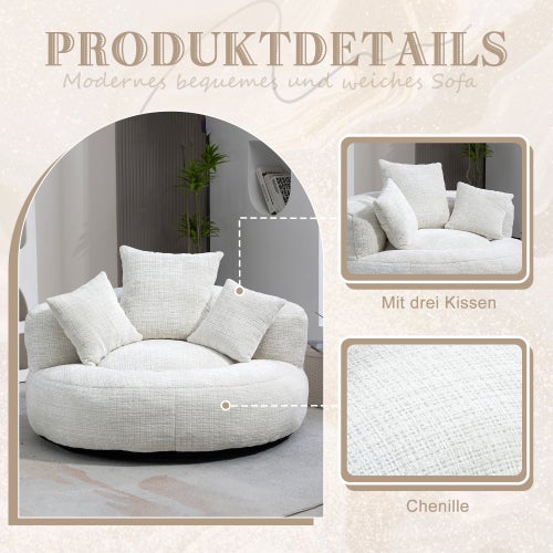Poltrona Lazy Sofa com três almofadas, assento confortável com encosto alto, para adultos e crianças, interior/exterior, chenille bege - 6