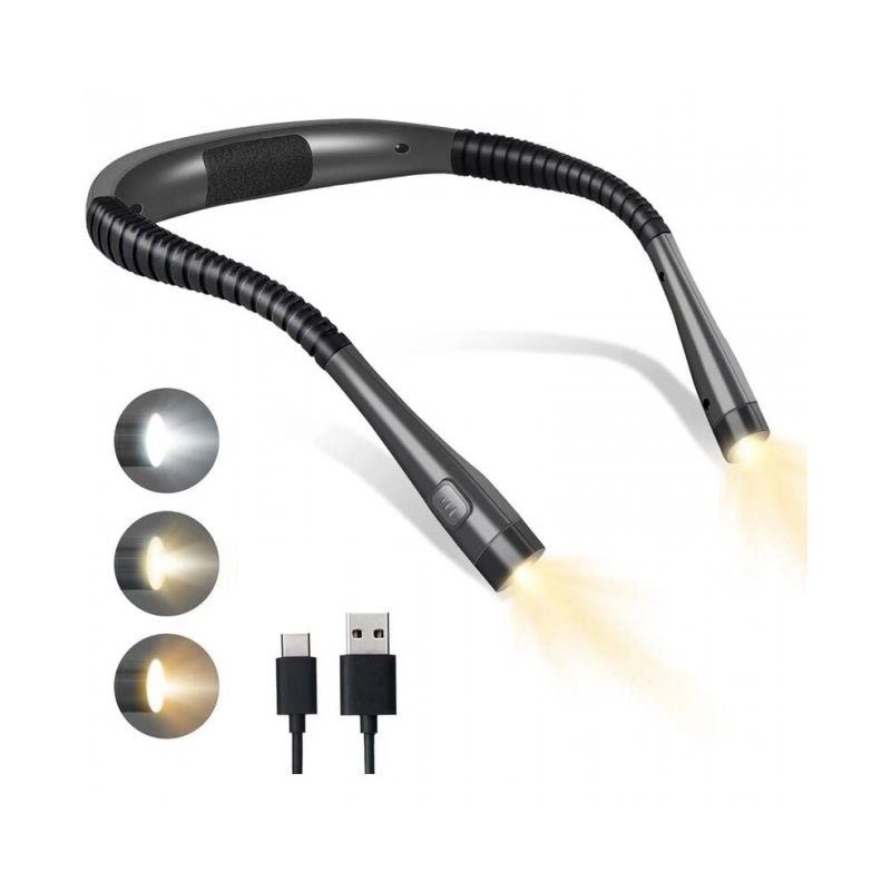 Akumulatorowa lampa do czytania na szyję, lampka nocna, 6 poziomów jasności, składana, idealna do czytania, robienia na drutach, cerowania