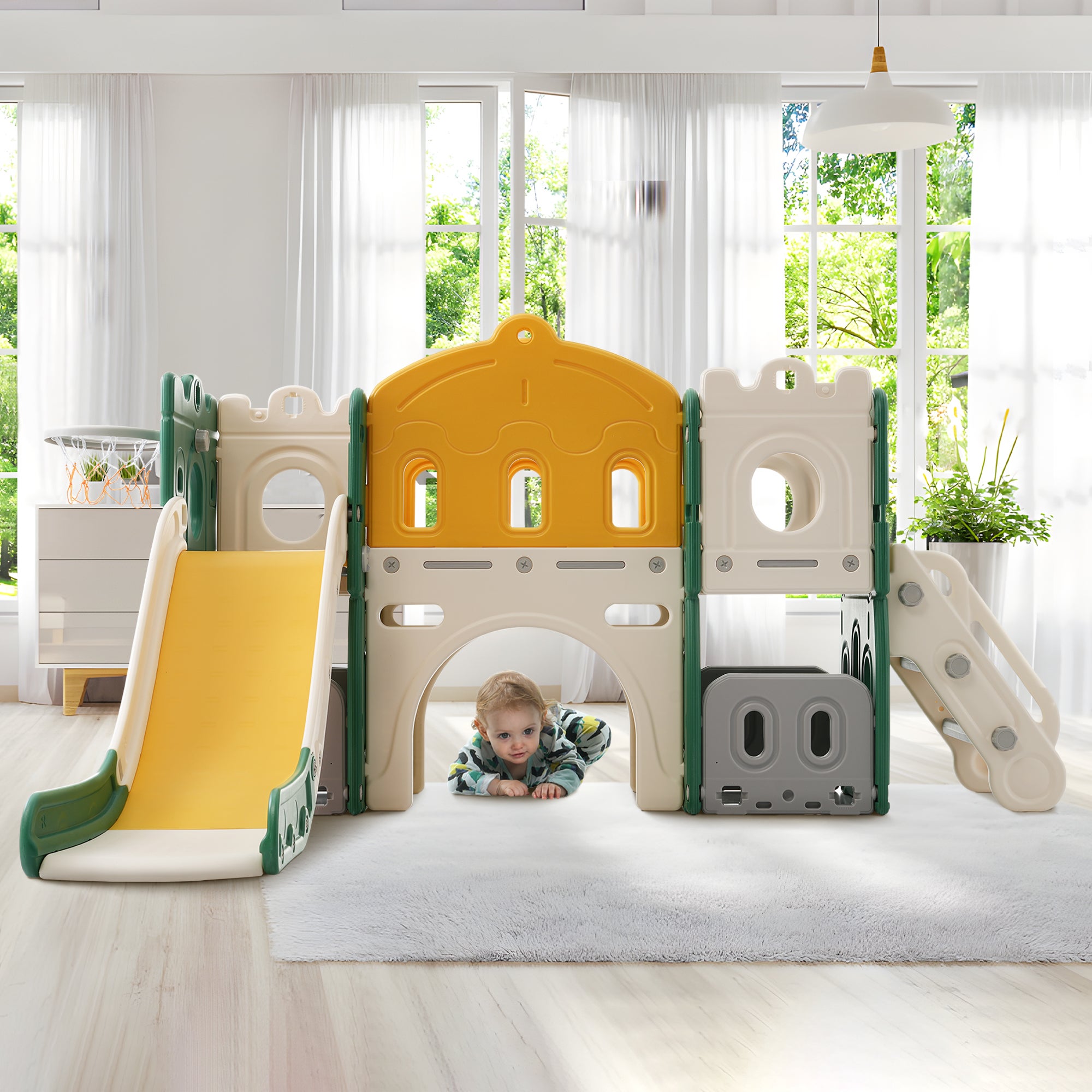 Château Gonflable 6 en 1 avec Escalade Toboggan à Jet d'Eau