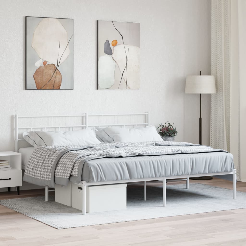 Cadre de lit métal sans matelas et tête de lit blanc 193x203 cm | Leroy